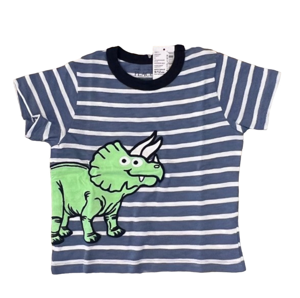 NWT Children's Place Blue & White Stripe W/Embroidered Dinosaur Tee -